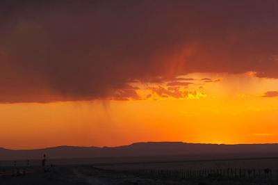 New Mexico thunderstorm at sunset