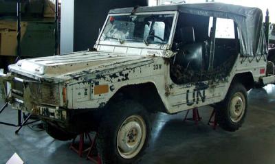Vehicle used in Croatia that was shot at in The Canadian War Museum