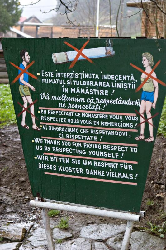Sign outside Voronet Monastery