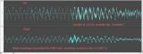 2. Zoomed in waveform view at 12.741 seconds (green marker in center) into the track.