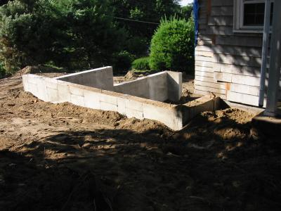 Filling in of soil around addition.