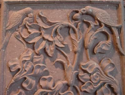 Close-up of a Mughal bas-relief in sandstone at the Johnson Museum of Art.