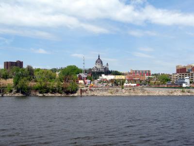 Mississipi river and St. Paul Cathedral view from Harriet Island