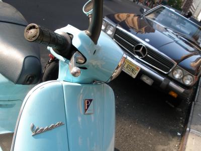 Baby Blue Vespa with Mercedes