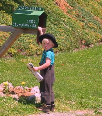 Blonde Amish Kid Checking Mail crop