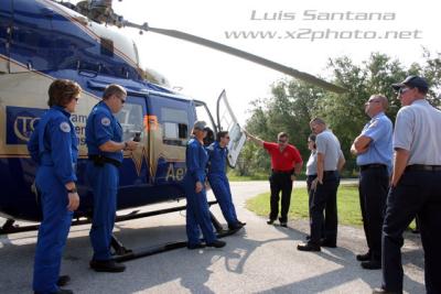 Flight Medics Kathy and Donny, Flight Medic Sherilee and Pilot Bob. Teach Plant City Fire Rescue helo safety