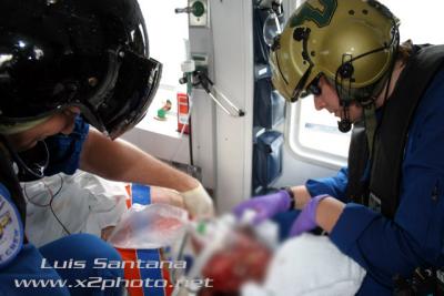 Donny and Sherilee work on a patient involved in an MVA in Aeromed 1