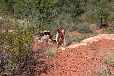 Hottie hiking on a hot day along Fay's Arch Trail in Sedona, Arizona.