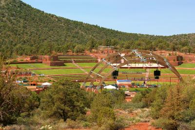 The Sedona Cultural Park, site of concerts and other civic activities in Sedona. This photo was taken from behind the stage up on a hill reserved for parking.