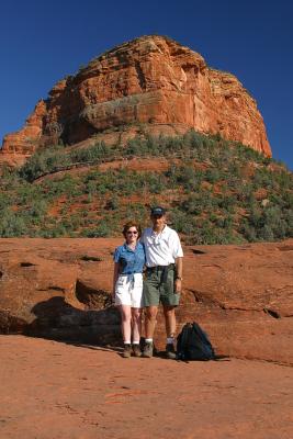 Charlotte and I standing out by the Mittens on a Pink Jeep Tour, off-roading in Sedona, Arizona.
