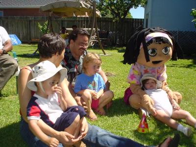 Watching a puppet show with Dora
