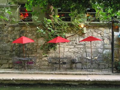 Three Red Umbrellas