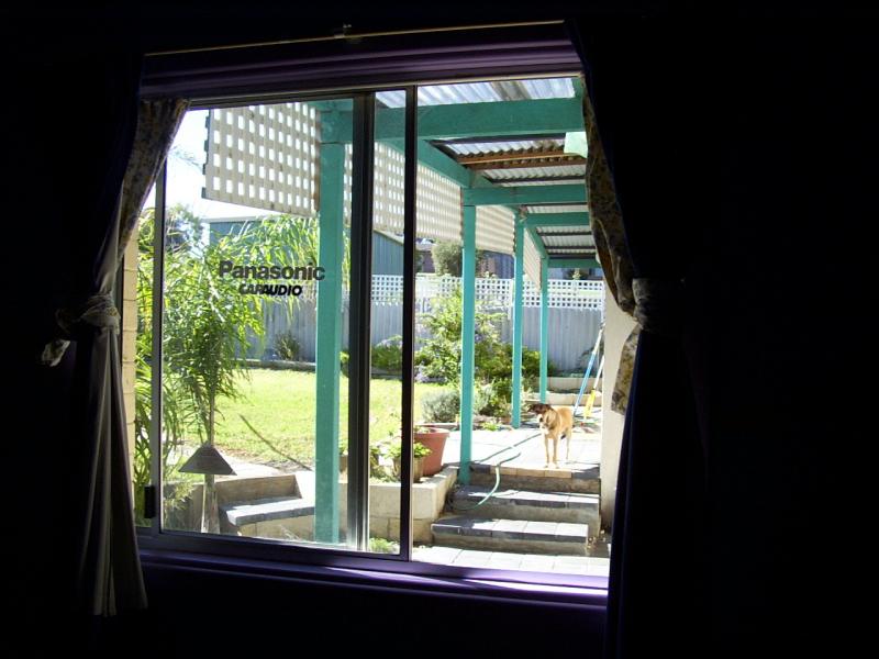 Tiarnas window to back yard and Zos Villa patio