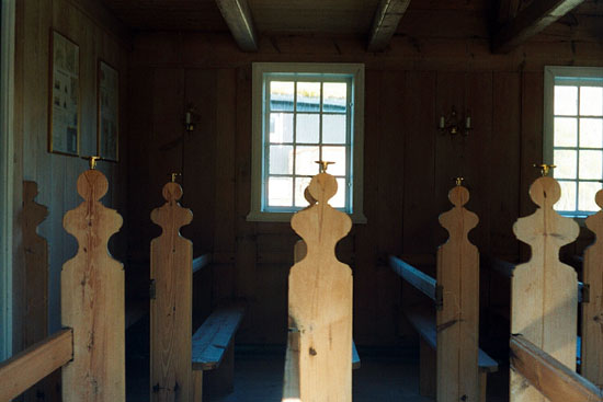 Inside Saksun Church taken through the window