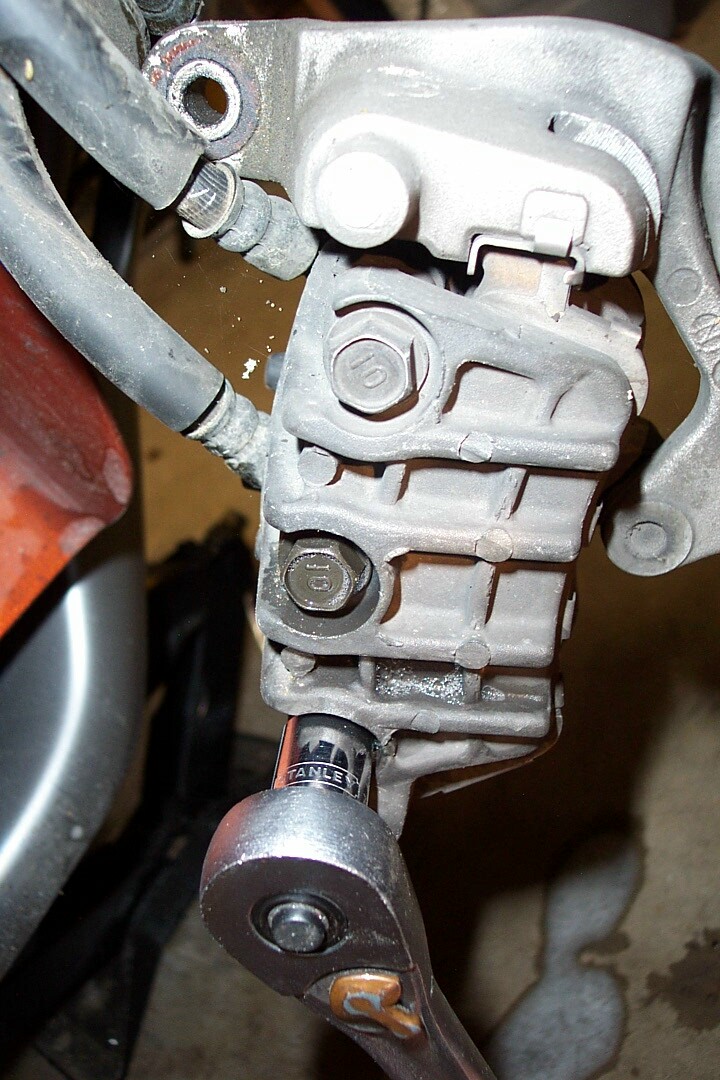 Then I removed the bolts on the rear of the caliper