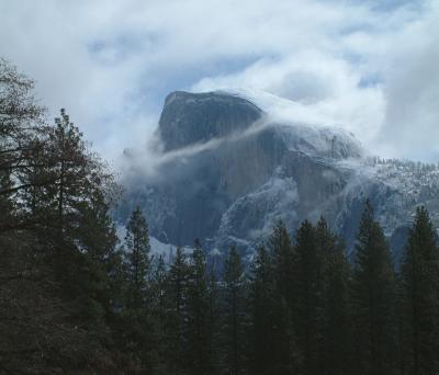 Half Dome.  Cropped from previous photo with some adjustments to brightness and contrast.