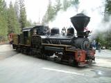 Shay locomotive at Yosemite and Sugar Pine Railroad, tourist line just outside south entrance to park, between Oakhust and Wawona.