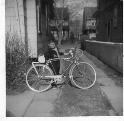 My Hercules, three-speed English lightweight and my brother,Bob,standing in the driveway at home in Bellaire (now Queens Village)