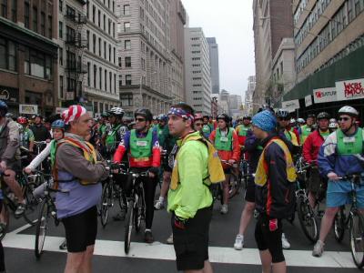 Getting the word from Cousin Brucie at the starting line of BIKE NEW YORK 2003.  (Is that Mayor Bloomberg in the left foreground?)