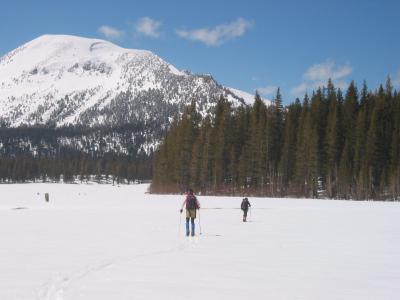 Heading back across the Lake-Mammoth Mtn in background