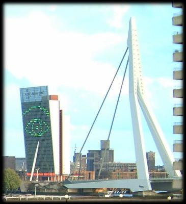 The Erasmus (1 pylon) bridge, architect Ben van Berkel, next to Piano's KPN office