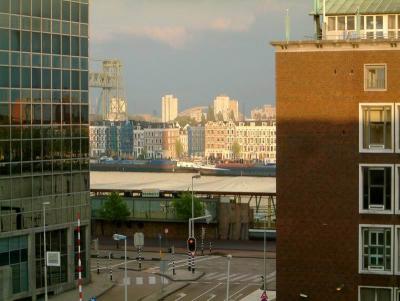 A view of Noordereiland, on the other side of the river, sun is setting rapidly