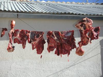 Drying meat in our hostel