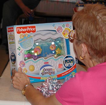 Barbara checks out the aquarium.