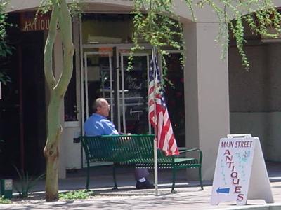 sitting and waiting<br> American flag