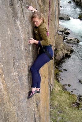 Helga clinging to some rocks