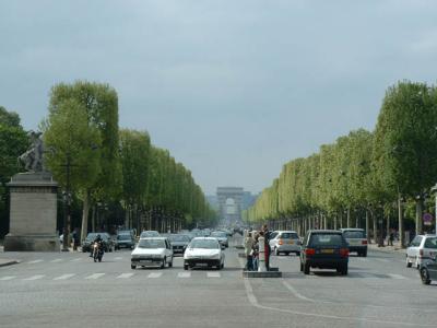 The Champ Elysees w/ the Arc de Triomphe at the end