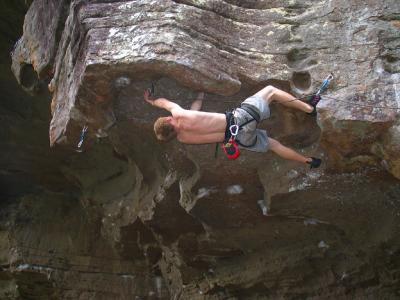 Pulling on the 2 finger pocket crux