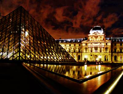 The Louvre Reflecting Pool at Night.  Fremiet