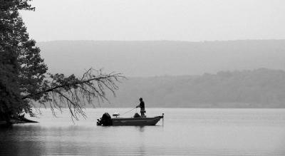 Summer fishing in black and white