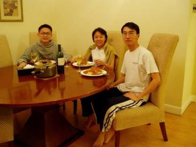 Sharing my Spaghetti creation with Ying Soon and Lee Fong, both s'poreans. April 11