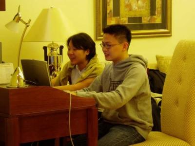 Ying Soon and Lee Fong happily surfing the net. April 11