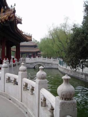 The pavilions are connected to the mainland via corridors.