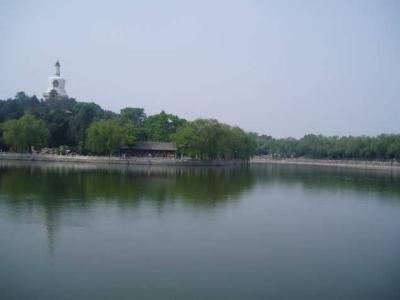 White Dagoba towering above the water