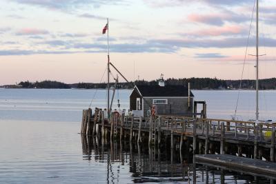Fishing wharf off the west side of Boothbay Harbor, Maine.