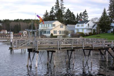One of the piers along the west side of Boothbay Harbor, early morning.