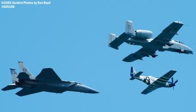 USAF Heritage Flight P-51D Crazy Horse, USAF A-10A and F-15C military heritage military aviation air show stock photo #4461