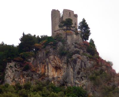 Ziro's Tower high above Amalfi.  At least 500 years old. (13th cent?) Protection against pirates & invaders. Telephoto setting.