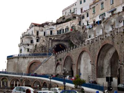 View  of Atrani from the beach. We walked up this road on our way back to Amalfi.