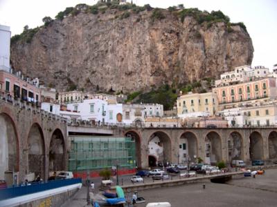 Atrani as seen from its beach.