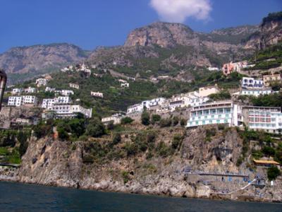 The Amalfi Coast as seen from the boat to the Emerald Grotto.