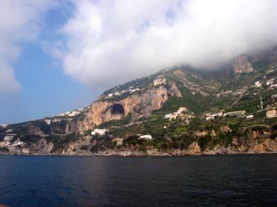 The Amalfi Coast as seen from the boat to Capri.