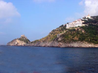 The Amalfi Coast (close to the westernmost end of it) as seen from the boat to Capri.