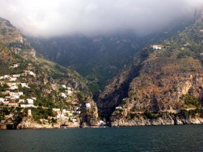 The Amalfi Coast as seen from the boat to Capri.