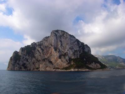 Mount Tiberius on the island of Capri. Capri's port, Marina Grande, behind Mount Tiberius, is where where our boat was going.