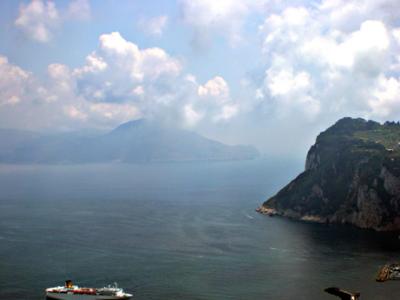 From Anacapri: Foreground: Mt. Tiberius. Background: Amalfi Coast & Bay of Salerno to right; Naples & Bay of Naples to left.